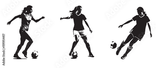 Women Soccer Player Silhouettes Vector