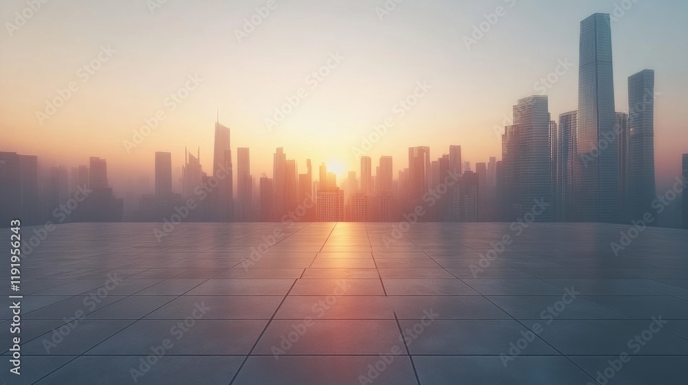 Sunrise Cityscape: A Panoramic View of Modern Urban Skyline at Dawn Sunrise Cityscape: A Panoramic View of Modern Urban Skyline at Dawn
