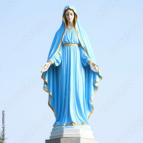 Graceful virgin mary statue outdoor garden religious sculpture serene environment divine viewpoint photo