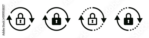 reset password icon set. refresh rotate Lock icon , privacy icon , secure private security icons. rotation locked icon. update, repeat, reload padlock icon