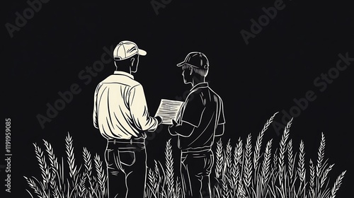 Agricultural Consultant Advising Farmers on Crop Management Strategies Amidst Wheat Fields in a Professional Setting