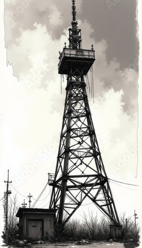 Vintage Black and White Radio Tower Transmission Station photo