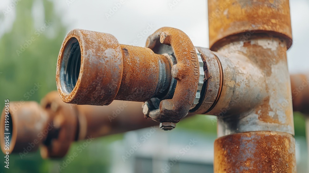 Water Leak Damage inspection Concept, Detailed Look at Rusted Pipe Connectors Highlighting Industrial Wear and Tear for Engineering Insights Water Leak Damage inspection Concept, Detailed Look at Rusted Pipe Connectors Highlighting Industrial Wear and Tear for Engineering Insights