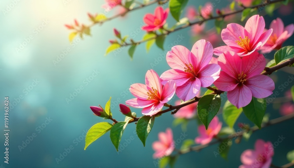 Fototapeta premium clusters of colorful blooms swaying gently in breeze, green grass, natural beauty