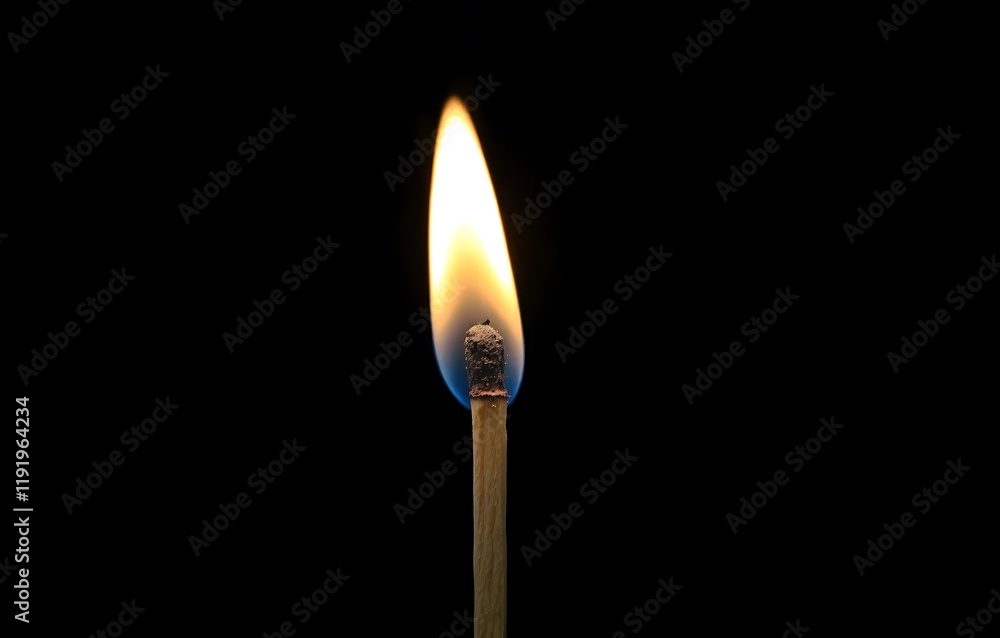Burning matchstick with bright flame on a black background Burning matchstick with bright flame on a black background