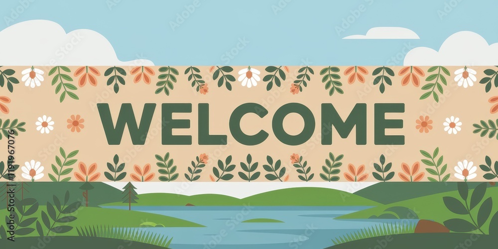 Naklejka premium Welcome to a serene landscape with flowers and greenery