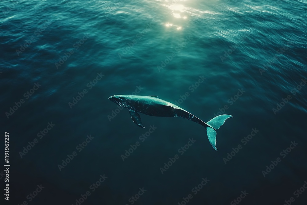Serene Whale in Teal Ocean Depths Serene Whale in Teal Ocean Depths