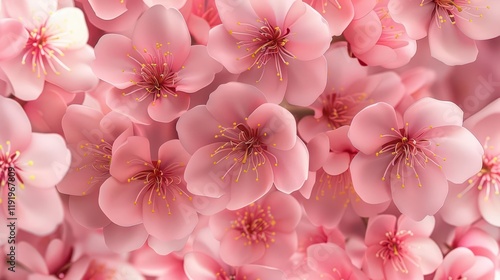 A close-up view of delicate pink cherry blossoms in full bloom, showcasing their beauty.