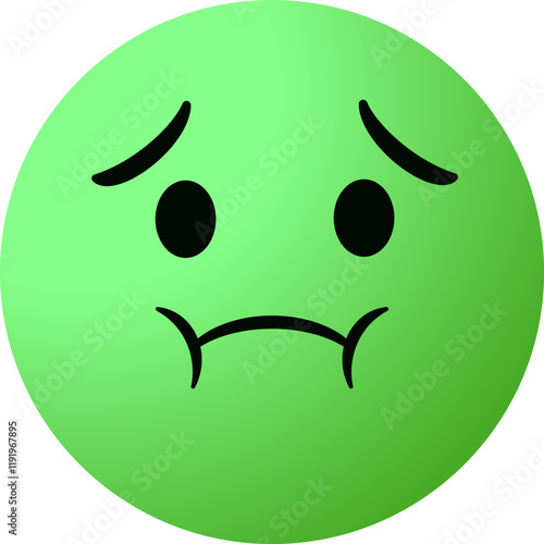Nauseated emoticon emoji with green face, sick emoticon flat vector icon, vomit emoji emotion