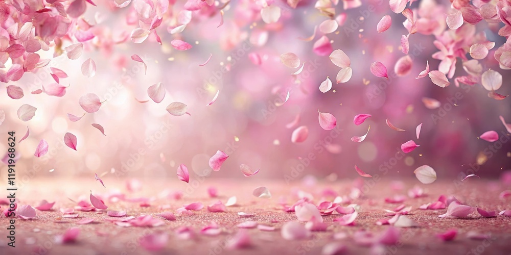 Fototapeta premium A delicate shower of pink sakura petals falls from above