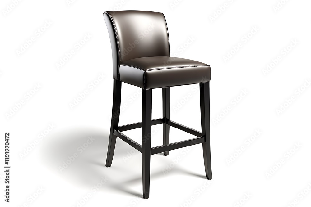 Stylish bar stool with a sleek leather top, isolated on a bright white background, detailed PNG image in Stylish bar stool with a sleek leather top, isolated on a bright white background, detailed PNG image in