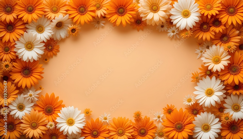 Orange and white daisy flower frame background pattern for spring season design or invitation template Orange and white daisy flower frame background pattern for spring season design or invitation template