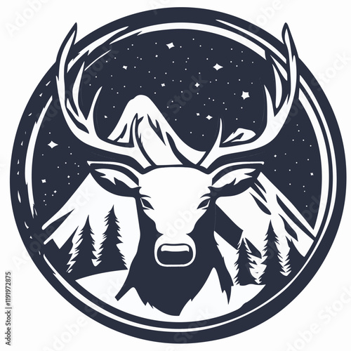 Deer with Big Antlers in Mountain Logo Template