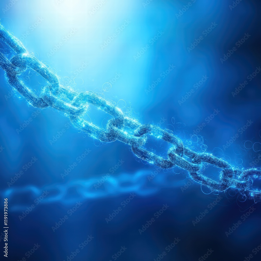 Glowing Blue Chain Links in Abstract Digital Background