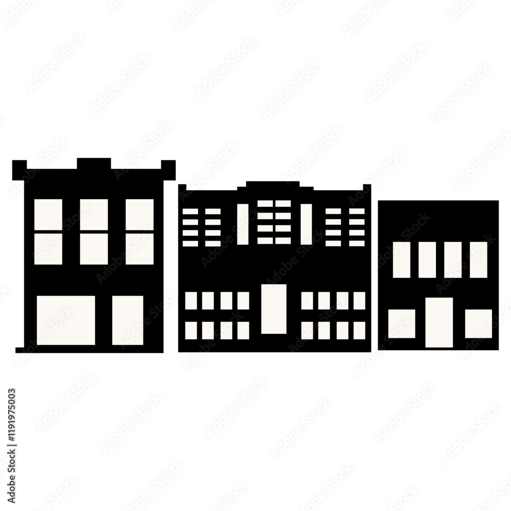 Naklejka premium Silhouette of Cityscape Skyline. Isolated on White Background