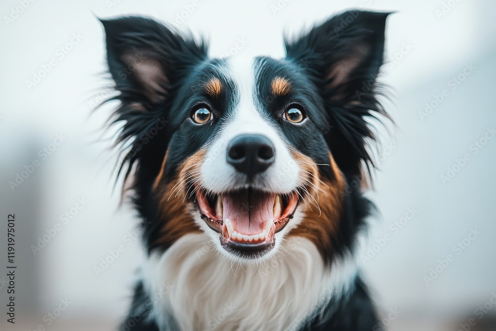 Happy Border Collie dog sitting on a white background, looking cheerful and playful. Happy Border Collie dog sitting on a white background, looking cheerful and playful.