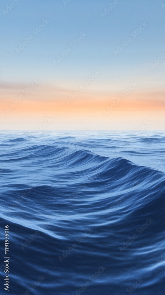 Fototapeta premium Serene ocean waves gently undulate under a soft sunrise glow. AI Generated