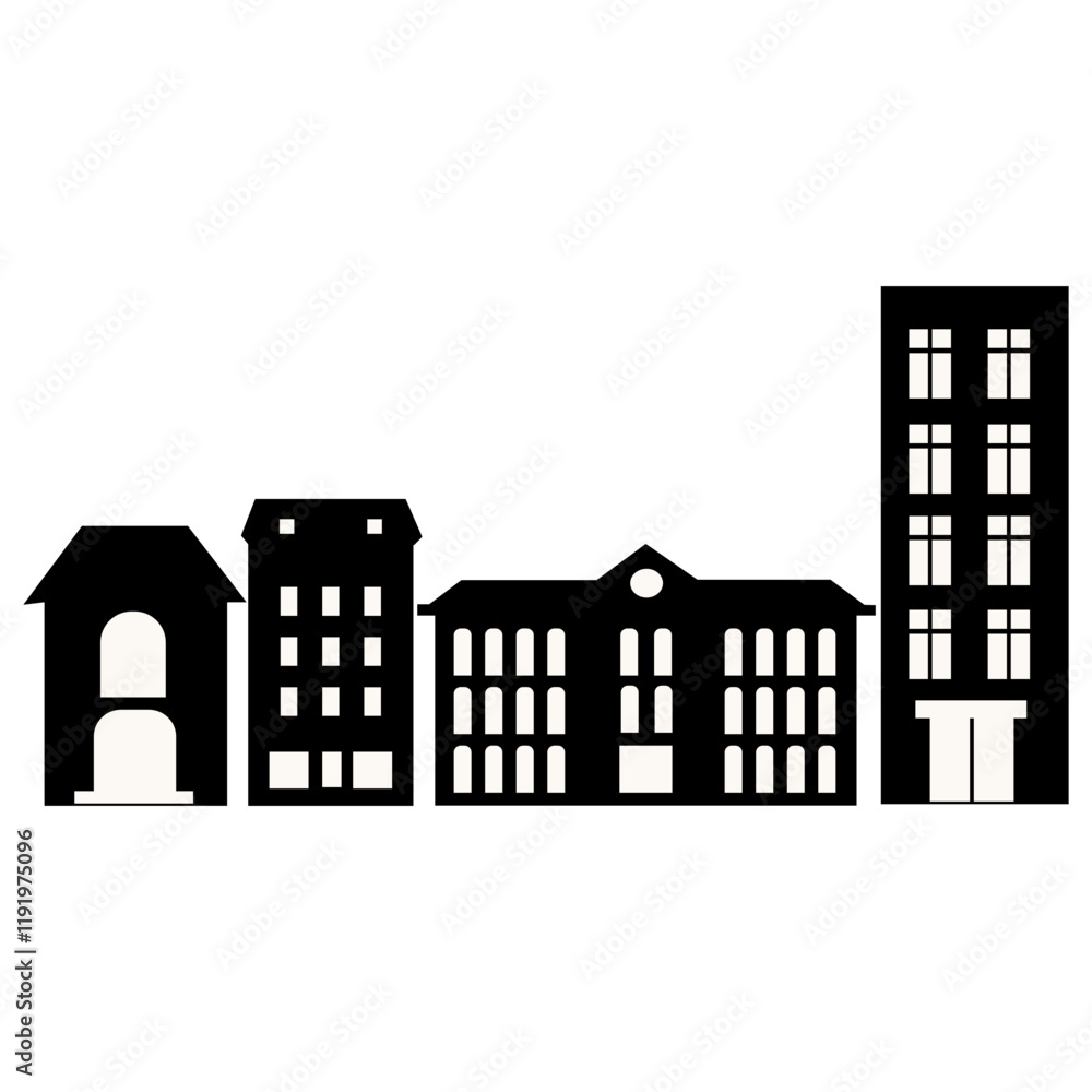 Fototapeta premium Silhouette of Cityscape Skyline. Isolated on White Background