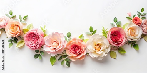 Wallpaper Mural Floral Paper Garland Against Soft White Background, rose garden, paper flowers Torontodigital.ca