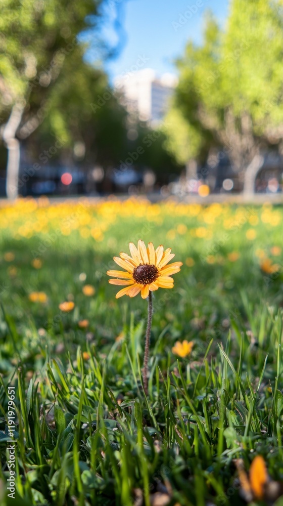 Obraz premium Single Yellow Flower in Spring Meadow Urban Park Nature