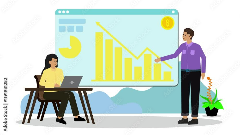 Animation of businessman analyzing graphs Animation of businessman analyzing graphs