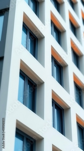 Modern building facade subtly showcasing clean lines and cool color palette. AI Generated