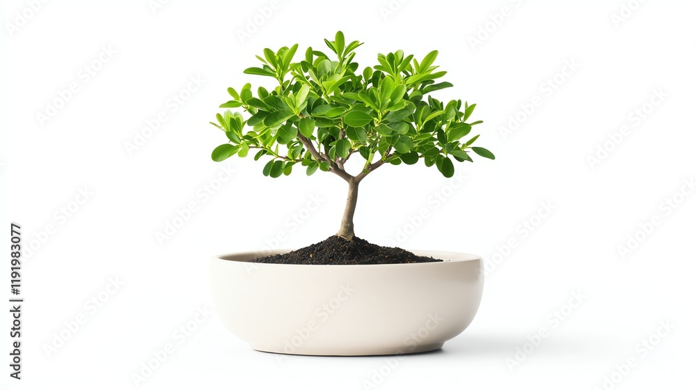 A small, vibrant bonsai tree in a minimalist white pot, showcasing lush green leaves and a healthy trunk, symbolizing nature and tranquility. A small, vibrant bonsai tree in a minimalist white pot, showcasing lush green leaves and a healthy trunk, symbolizing nature and tranquility.