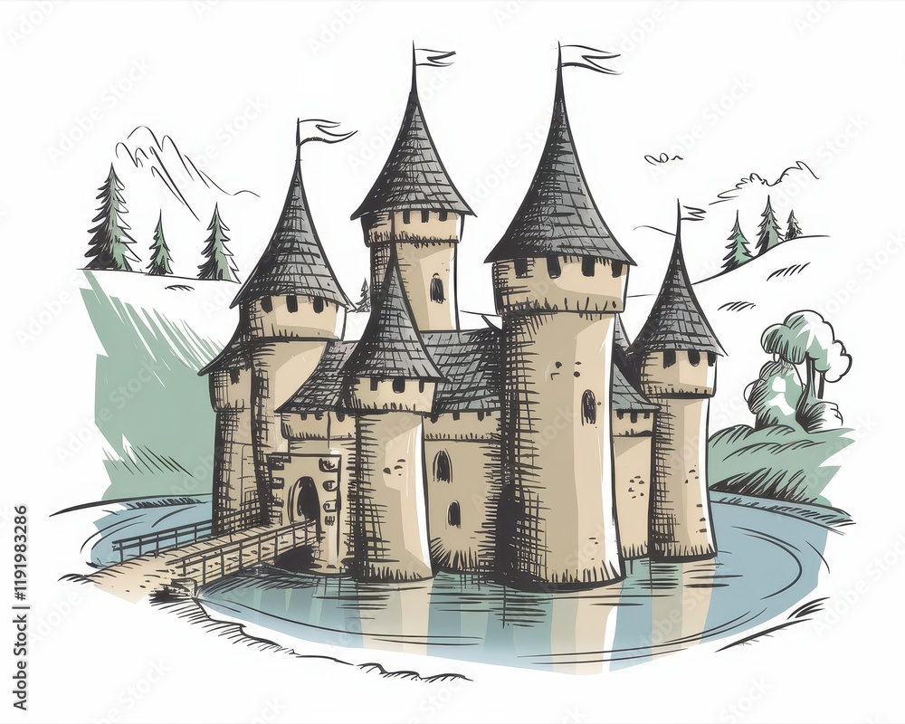 Obraz premium Majestic Medieval Castle by a Tranquil Lake