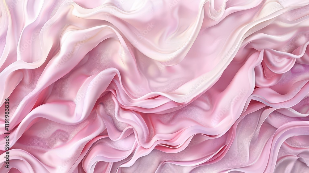 Fototapeta premium Soft, flowing pink fabric with delicate folds and textures, creating a serene aesthetic.