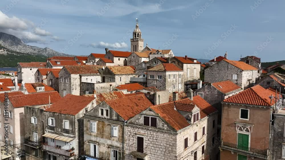 Flight over the residences of the island of Korcula in the Adriatic Sea - Dubrovnik, Croatia. Flight over the residences of the island of Korcula in the Adriatic Sea - Dubrovnik, Croatia.