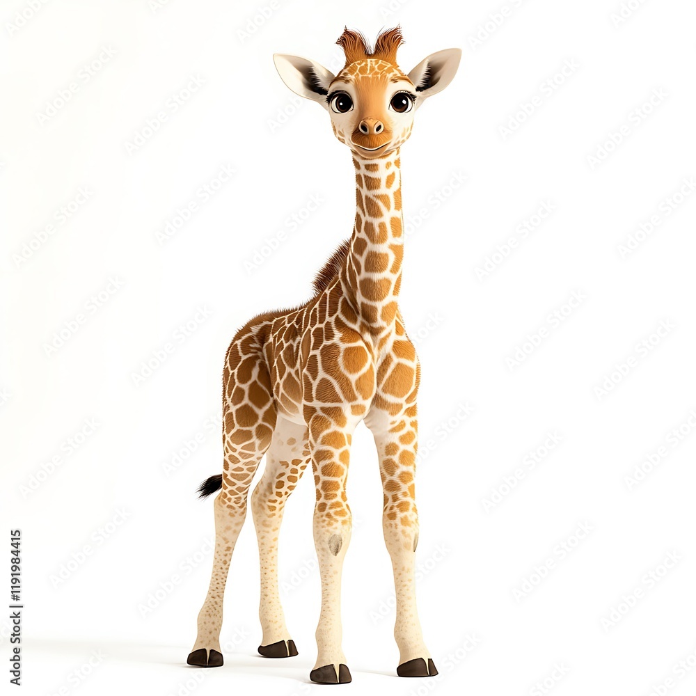 Obraz premium Cute baby giraffe, isolated, white background, wildlife illustration, for children's books