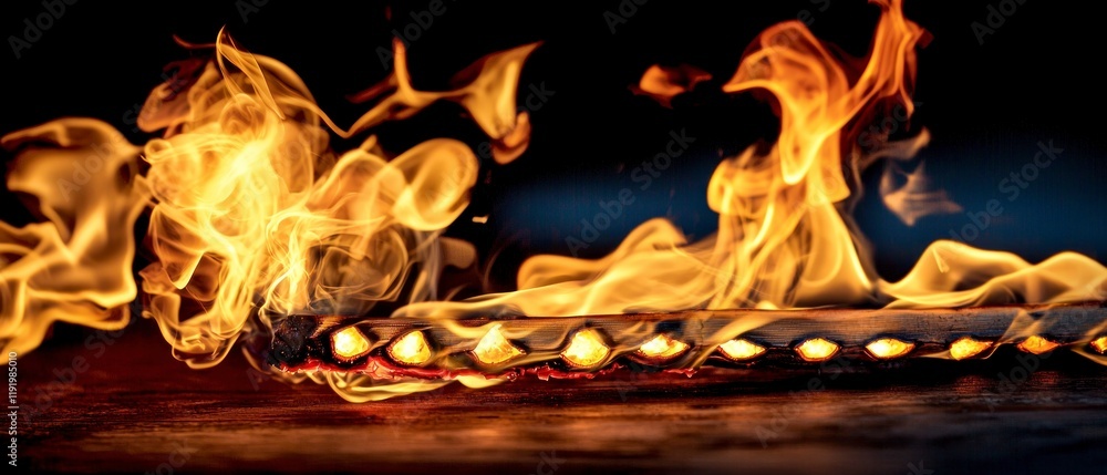 Fototapeta premium Fiery Blaze Burning Wood Fire Flames Hot Embers Design Element