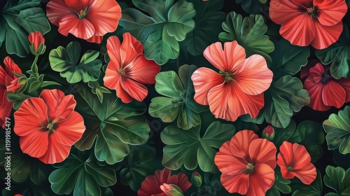 Wallpaper Mural A vibrant arrangement of red flowers and green leaves, showcasing natural beauty. Torontodigital.ca