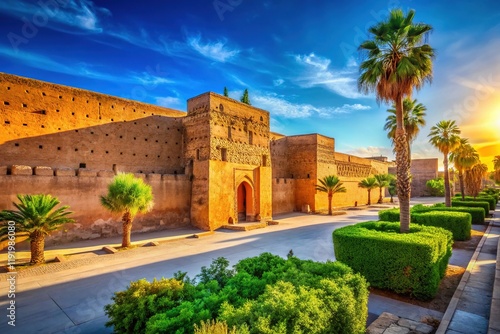 Badii Palace Marrakech Fortress Walls: Majestic Sunlit Architecture photo