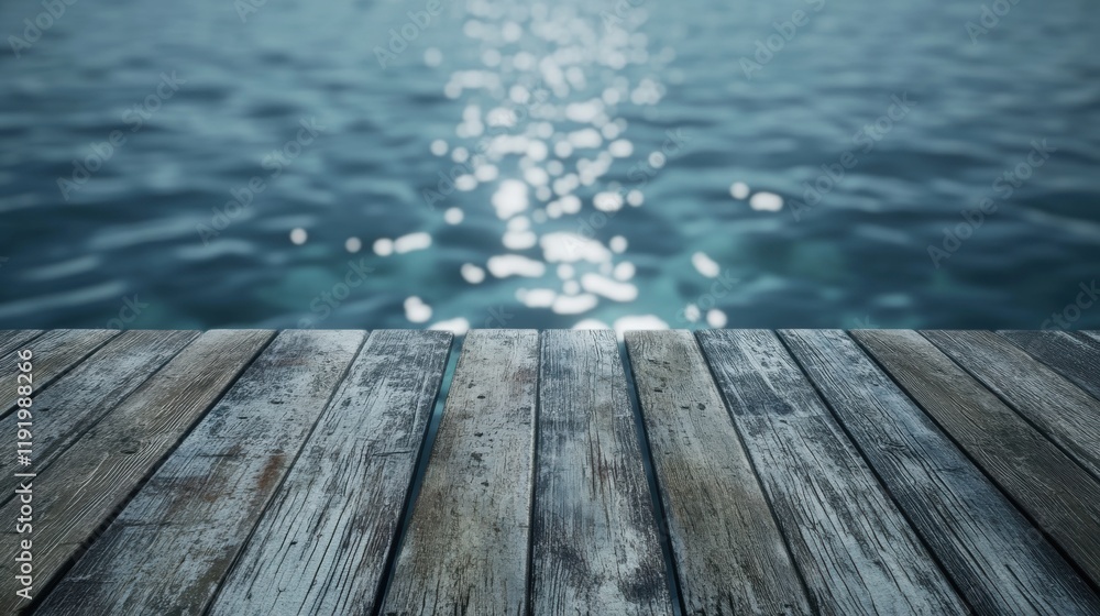 Weathered Wooden Dock Over Calm Ocean Water Serene Seascape Background Weathered Wooden Dock Over Calm Ocean Water Serene Seascape Background