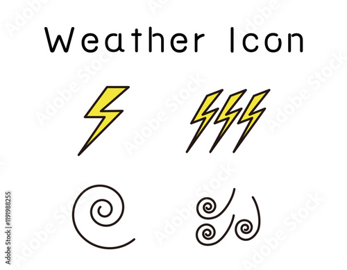 天気　風　台風　竜巻　雷　稲妻　アイコン