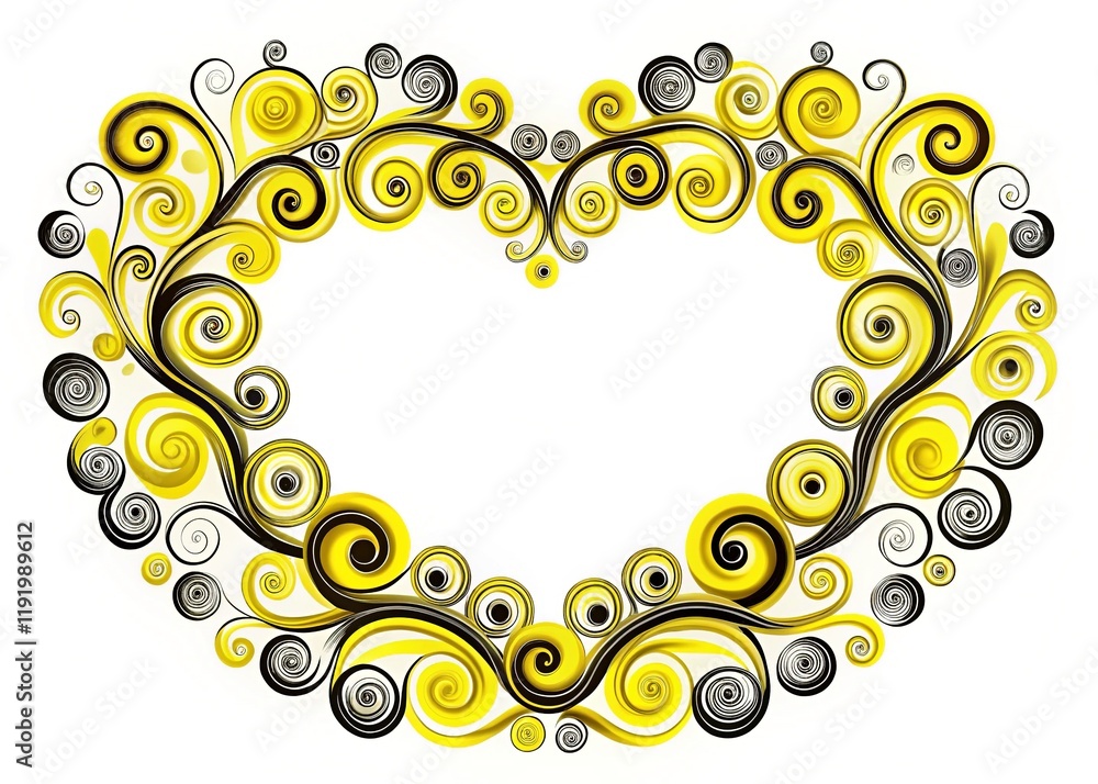 Cute Yellow Black Swirl Heart Frame, Abstract Whimsical Design, Bright Colorful Wallpaper Cute Yellow Black Swirl Heart Frame, Abstract Whimsical Design, Bright Colorful Wallpaper