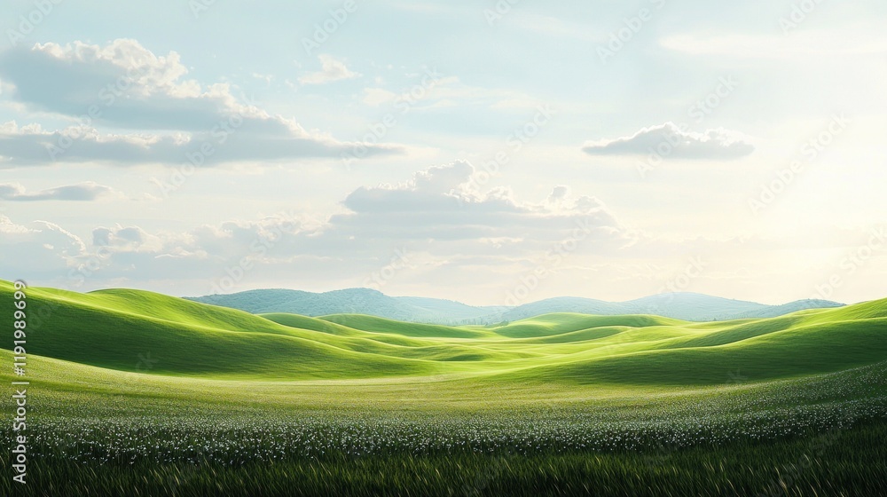 Fototapeta premium Serene Rolling Hills Landscape Under a Sunny Sky