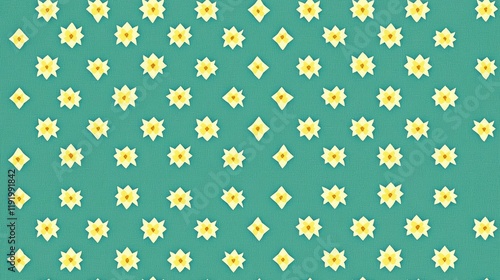 Teal floral pattern background, repeating design, textile print photo