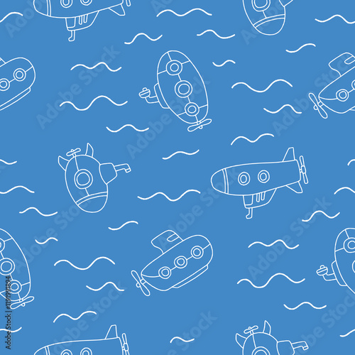 Outline Submarine Underwater Wave Vector Seamless Pattern illustration Design