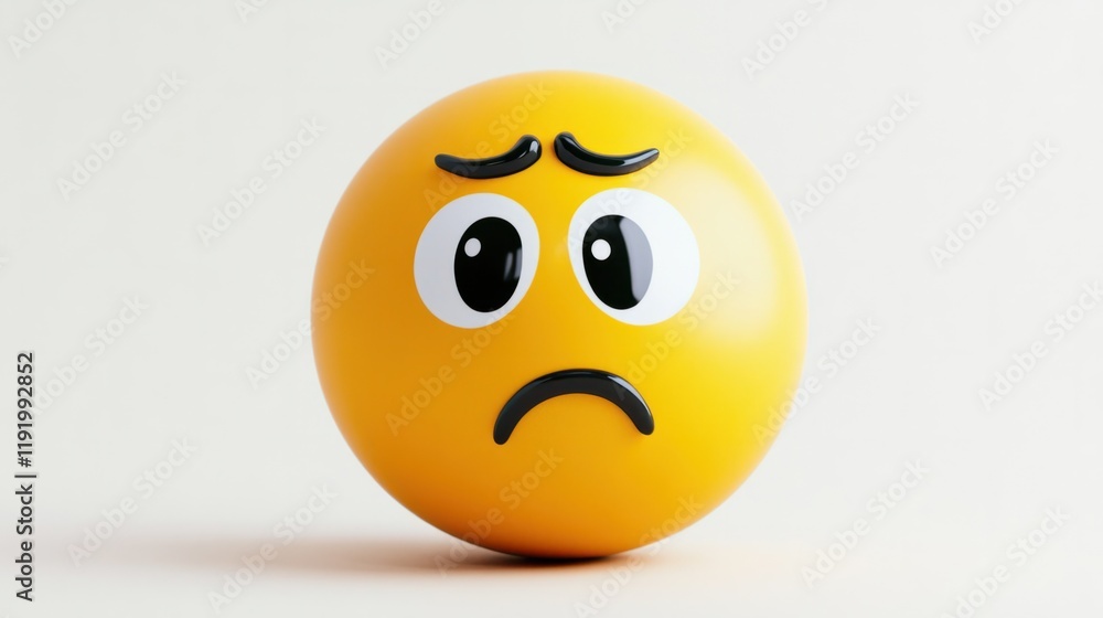 Fototapeta premium A puzzled emoji with a tilted head and raised eyebrow, symbolizing confusion, on a clean white background