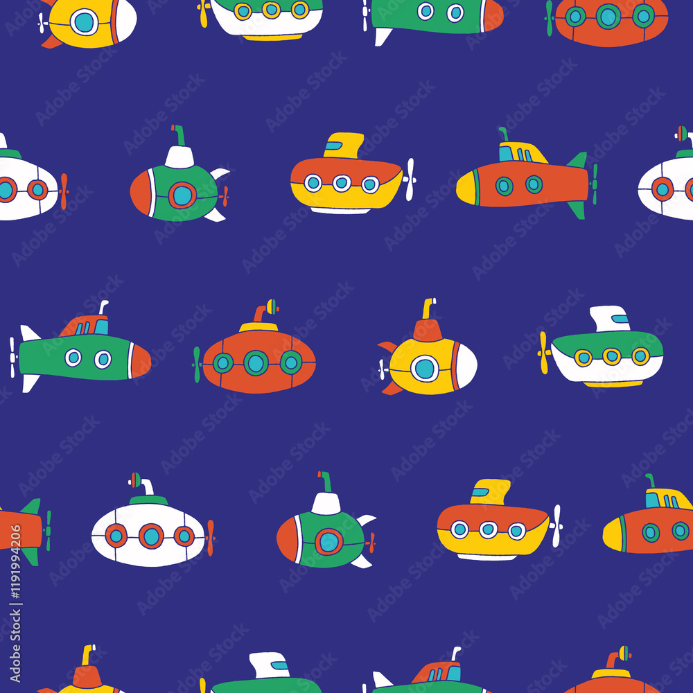 Obraz premium Collection of Submarine Vector Seamless Pattern illustration Design
