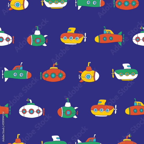 Collection of Submarine Vector Seamless Pattern illustration Design