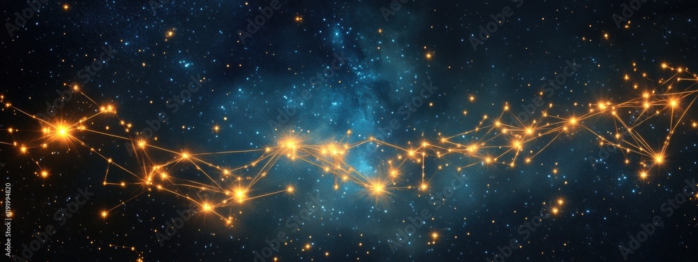 Abstract Cosmic Network Glowing Constellation like Nodes and Connections in Deep Space Abstract Cosmic Network Glowing Constellation like Nodes and Connections in Deep Space