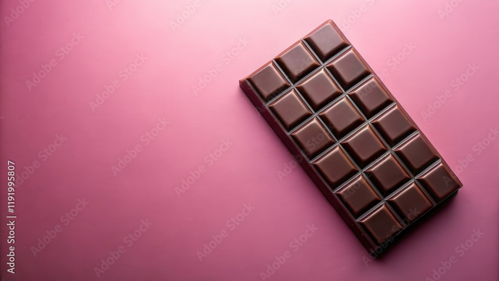 Obraz premium Dark chocolate bar placed on a pink background with subtle texture and soft lighting effects, food