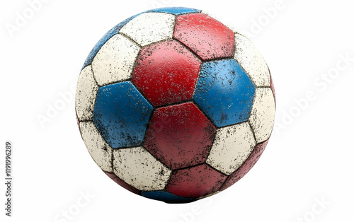 Worn soccer ball, studio shot, white background, game design photo