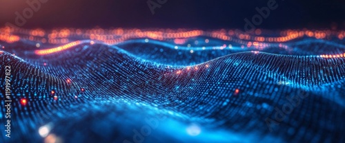 A blue wave with orange dots on it