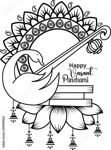 Happy vasant panchami and Saraswati puja traditional Indian festival design