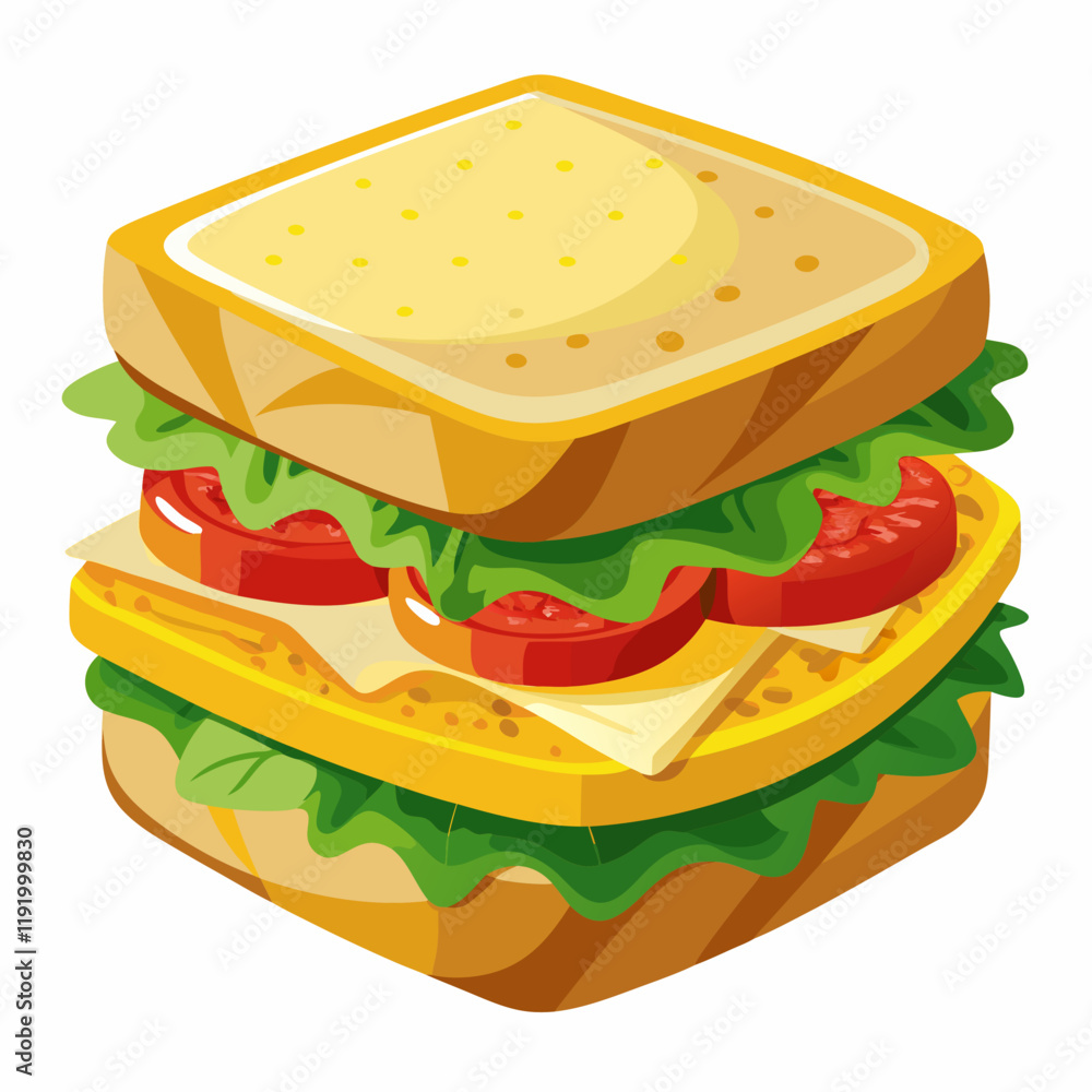A close-up of a sandwich with cheese and fresh vegetables. A close-up of a sandwich with cheese and fresh vegetables.