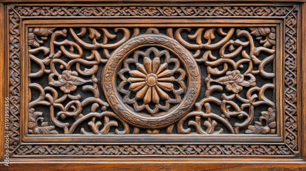 Intricate Wooden Panel with Floral Carving Asian Inspired Design Decorative Craftsmanship Intricate Wooden Panel with Floral Carving Asian Inspired Design Decorative Craftsmanship